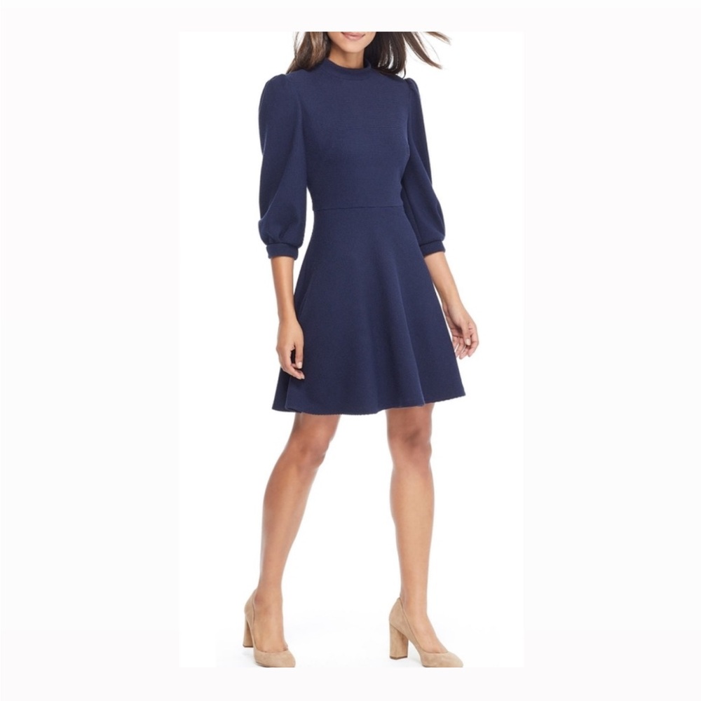 New! Gal Meets Glam Maggie Textured Knit Fit & Flare‎ Puff Sleeve Dress Size 2